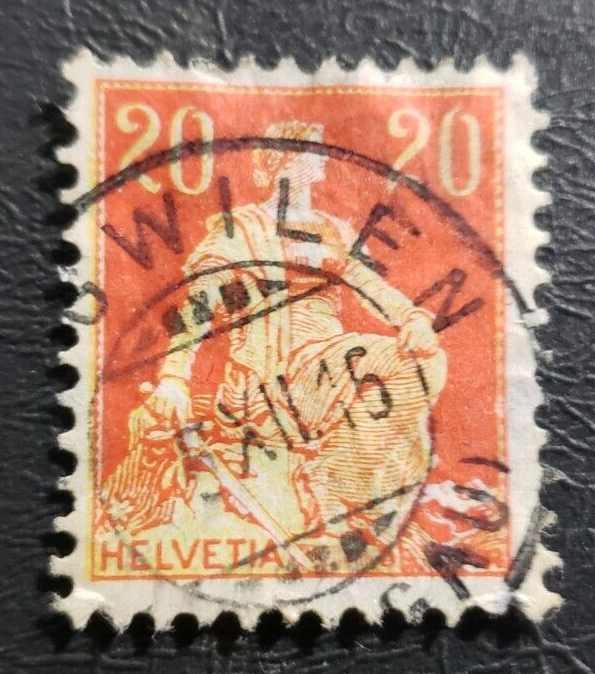 Stamp Europe Switzerland 1908 "Helvetia" 20c red & yellow #132
