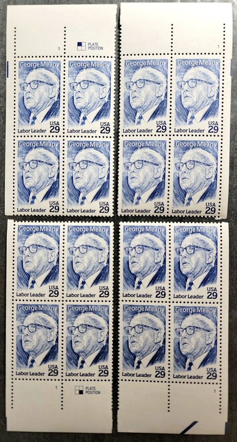 Scott #2848 George Meany Matched Set Plate Blocks of 4 Stamps - MNH