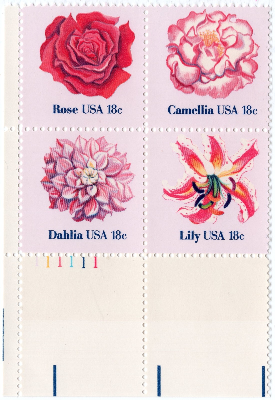 Scott #1879a (1876-79) Flowers Plate Block of 4 Stamps - MNH LL