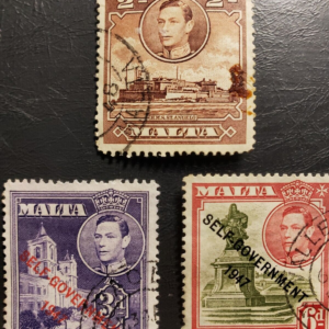 Stamp Europe Malta 1943 A31 1948 A36 & A38 with overprints