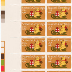 Scott #1940 Teddy Bear on Sleigh Plate Block of 20 Stamps - MNH