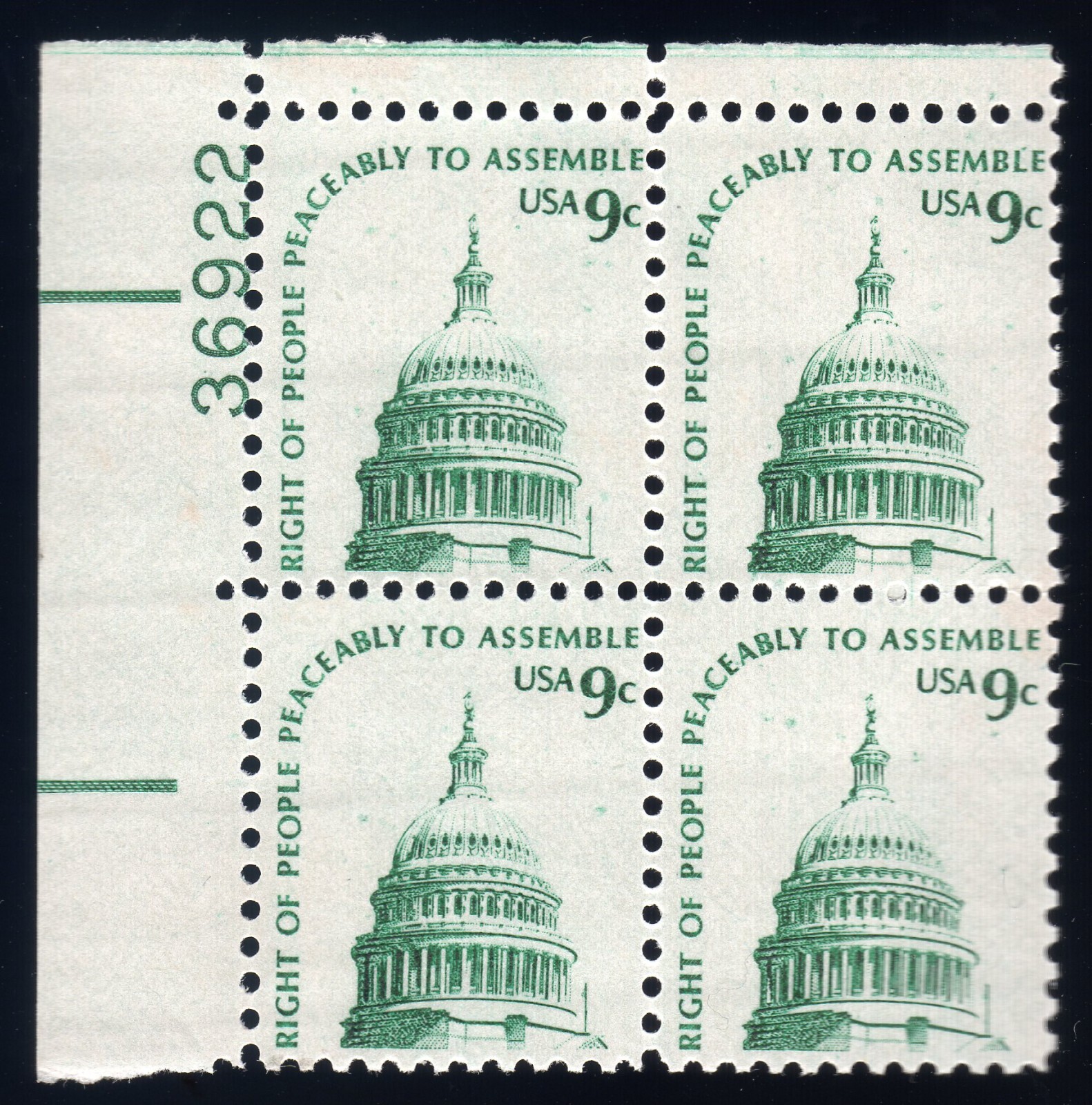 Scott #1591 Right to Assemble (Capitol Dome) Plate Block of 4 Stamps - MNH