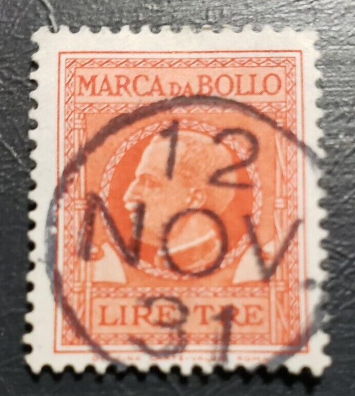 Stamp Europe Italy Revenue Stamp 1930 Emmanuel II Lire Tre