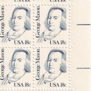 Scott #1858 George Mason Plate Block of 20 Stamps - MNH P#3