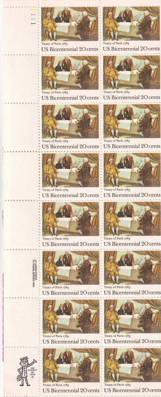 Scott #2052 Treaty of Paris 1783 Bicentennial Plate Block of 16 Stamps - MNH UL