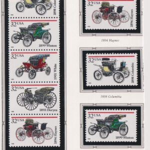 Scott #3019-3023 Antique Automobiles Pane of 5 Stamps & 5 Single Stamps - MNH