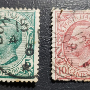 Stamp Europe Italy 1863 King Victor Emmanuel III A8 #26 5c slate grn & #27a 10c