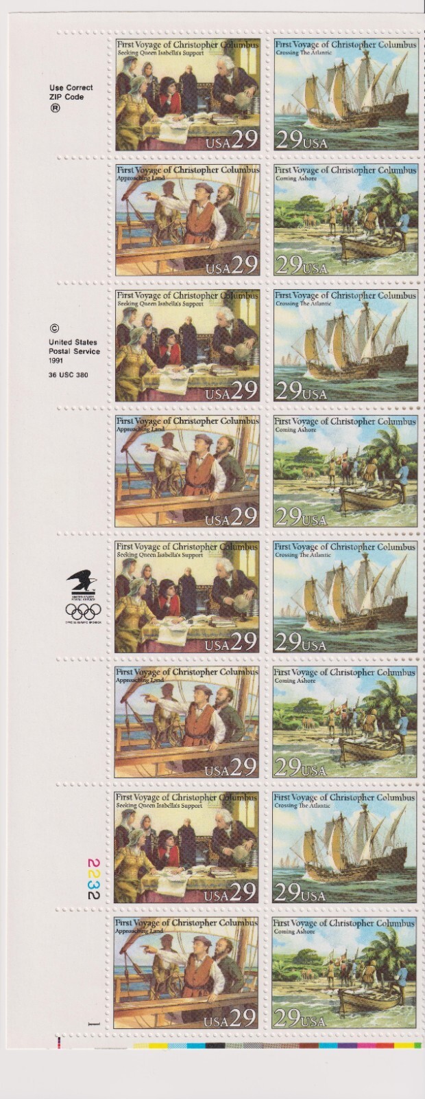 Scott #2623a Columbus Voyages Plate Block of 16 Stamps - MNH