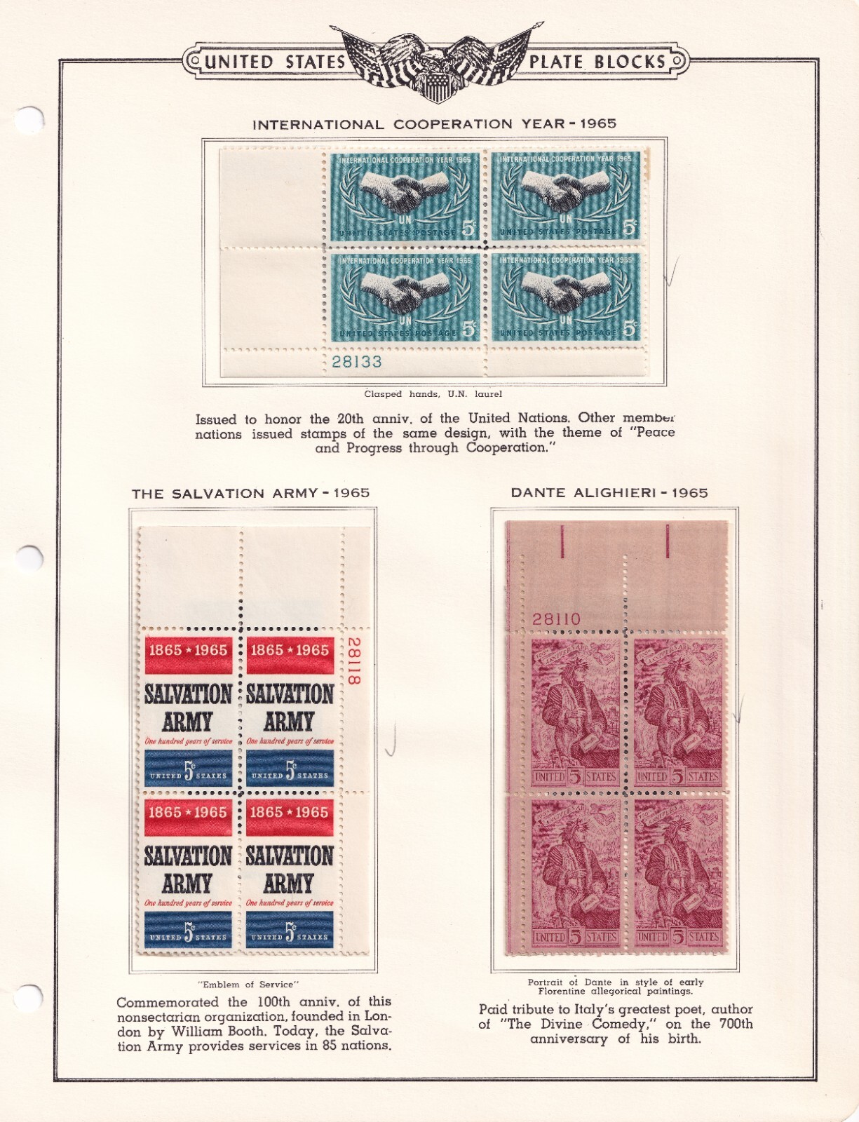 Scott #1266 & 1267 & 1268 Plate Blocks of 4 Stamps - MNH