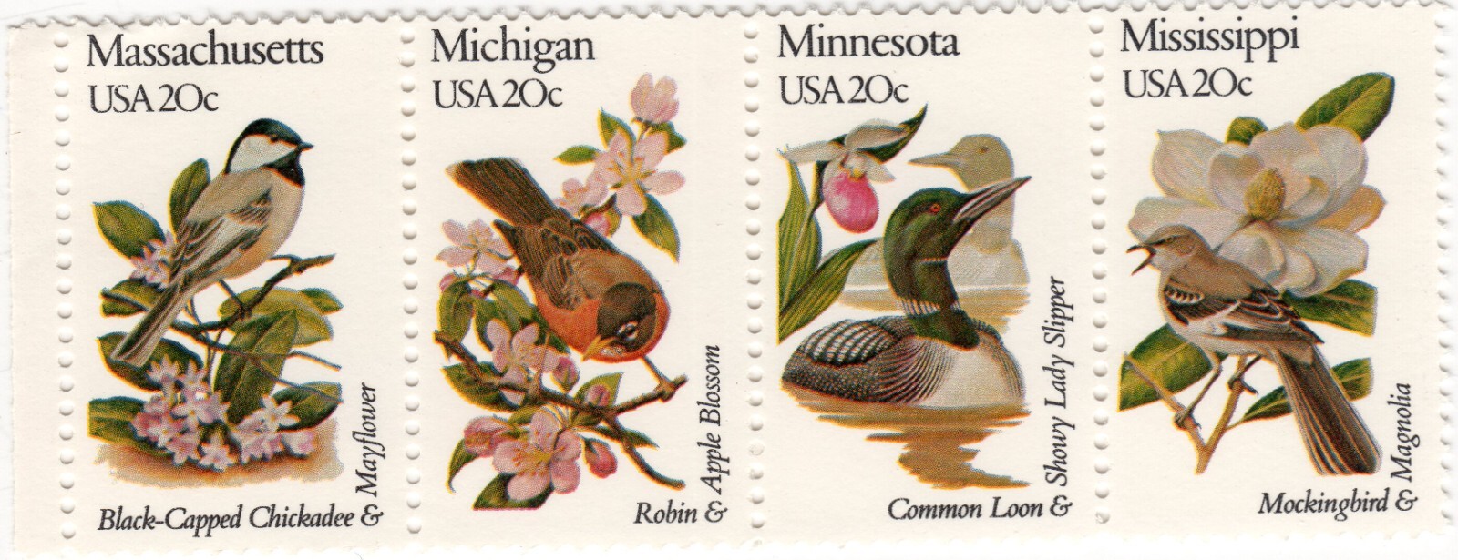 Scott #1973-1976a (2002a) State Birds and Flowers Block of 4 Stamps - MNH