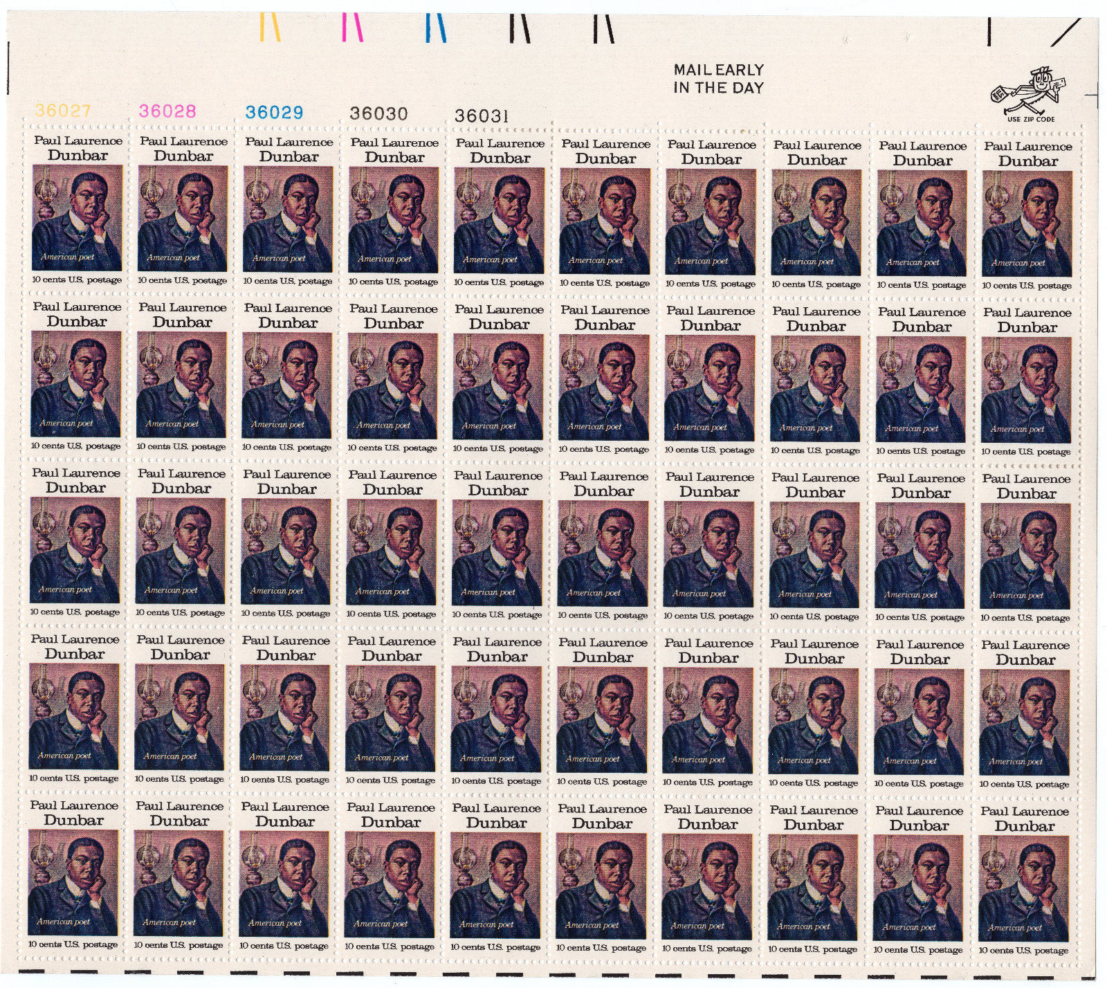 Scott #1554 Paul Lawrence Dunbar Sheet of 50 Stamps - MNH UL