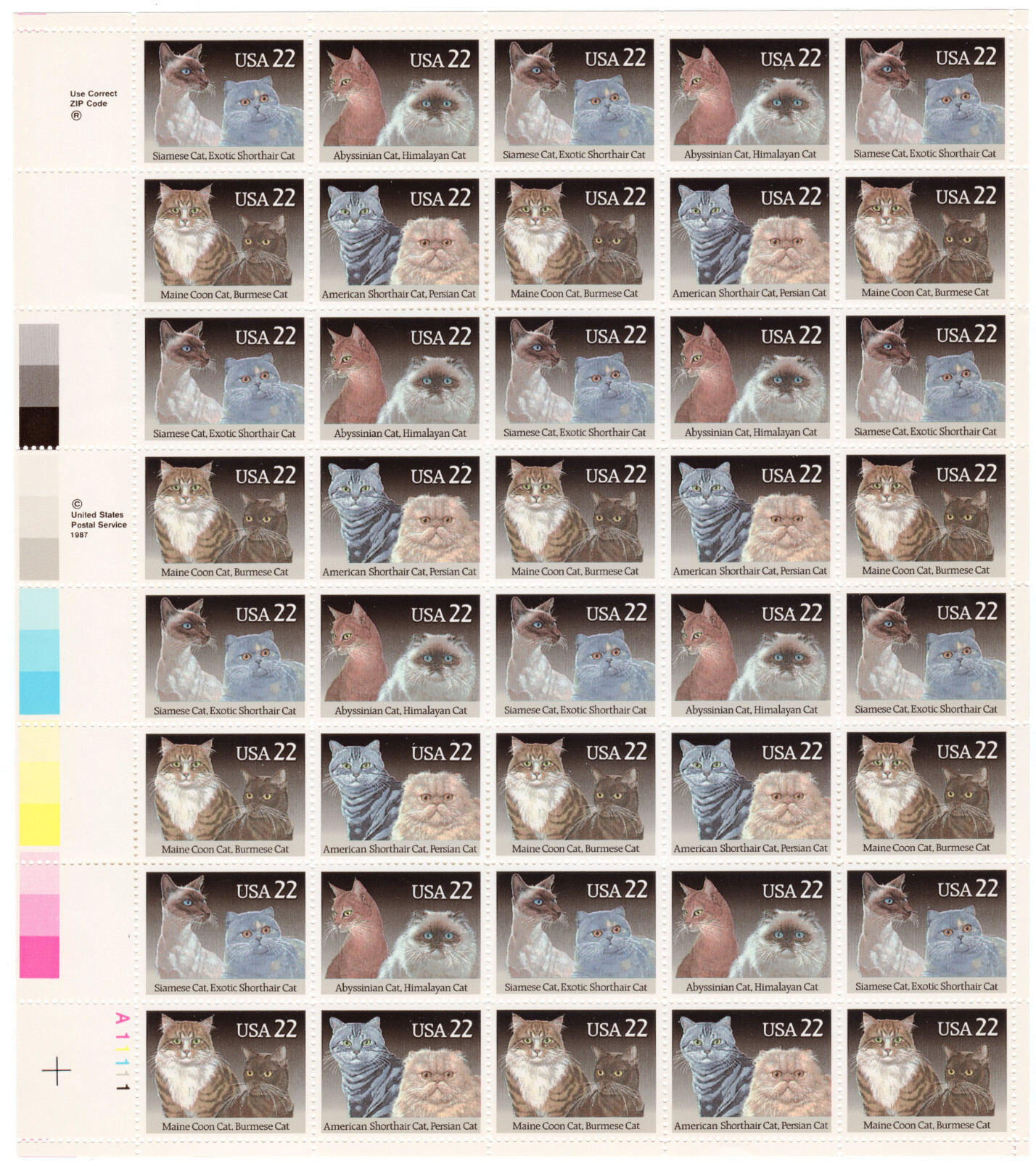 Scott #2375a (2372-75) Cats Sheet of 40 Stamps - MNH