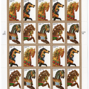 Scott #2979a (2976-79) Carousel Horses Full Sheet of 20 Stamps - MNH