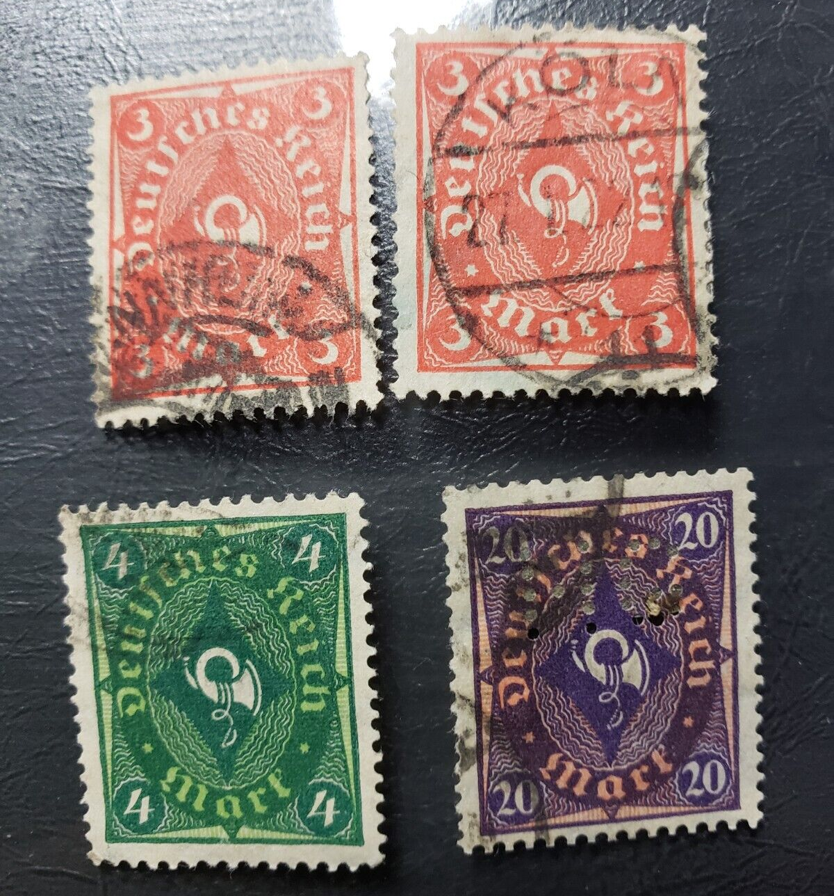 Stamp Europe Germany 1922 Post Horn used set of 4 A30 #186 (2), 187 & 191