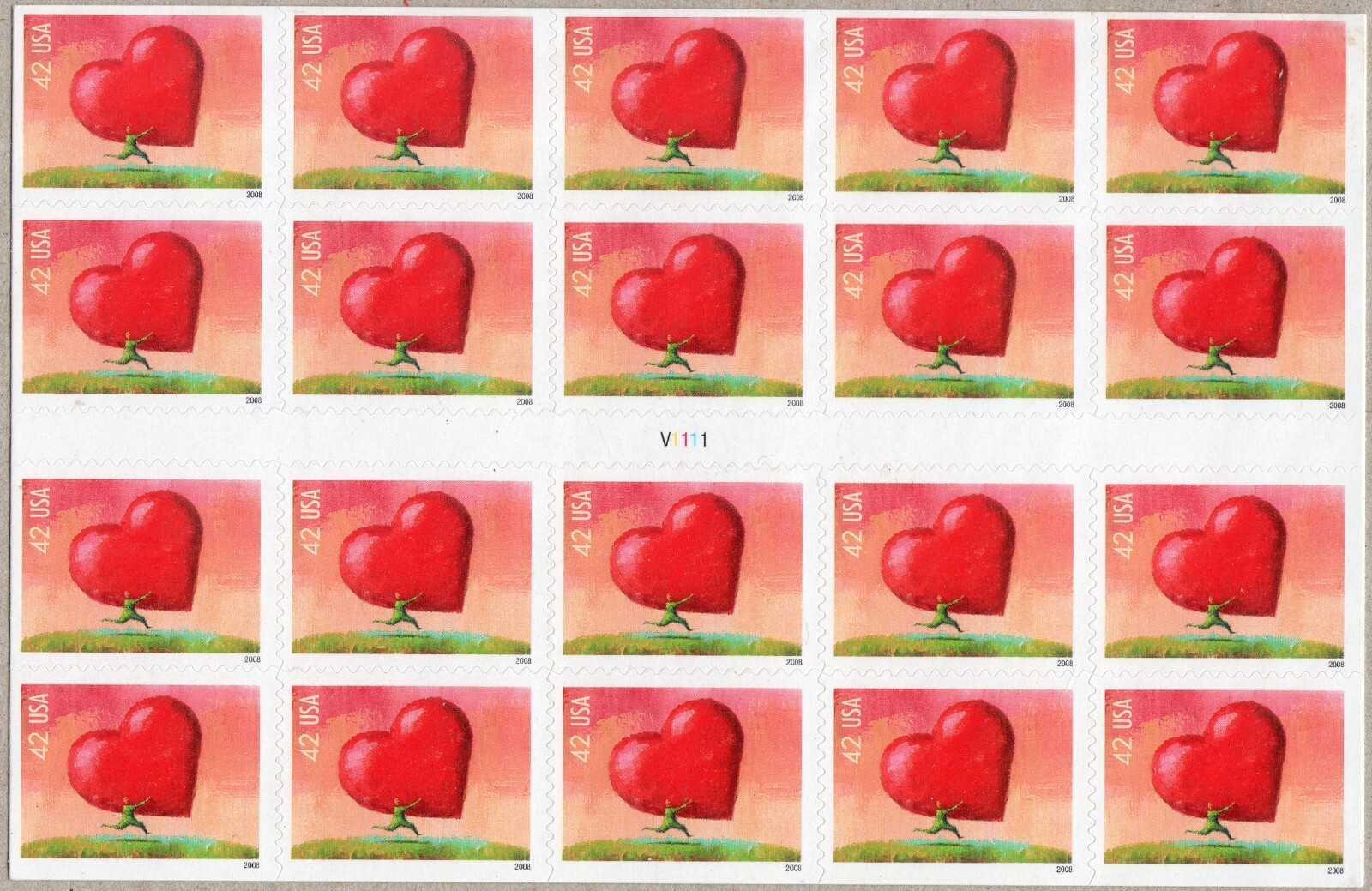 Scott #4270a 42¢ All Heart (Runner) Booklet of 20 Stamps - Sealed