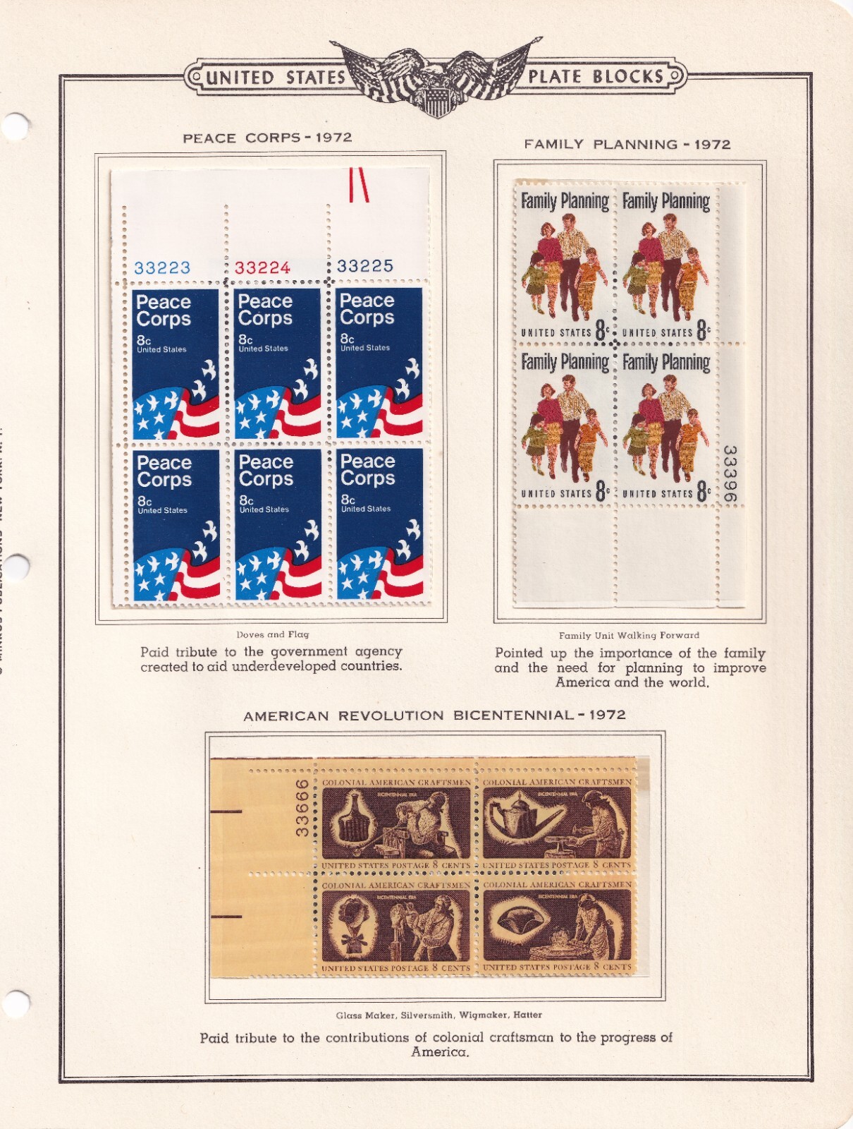 Scott #1452 & 1447 & 1455 & 1459a (1456-59) Plate Blocks of 4 Stamps - MNH