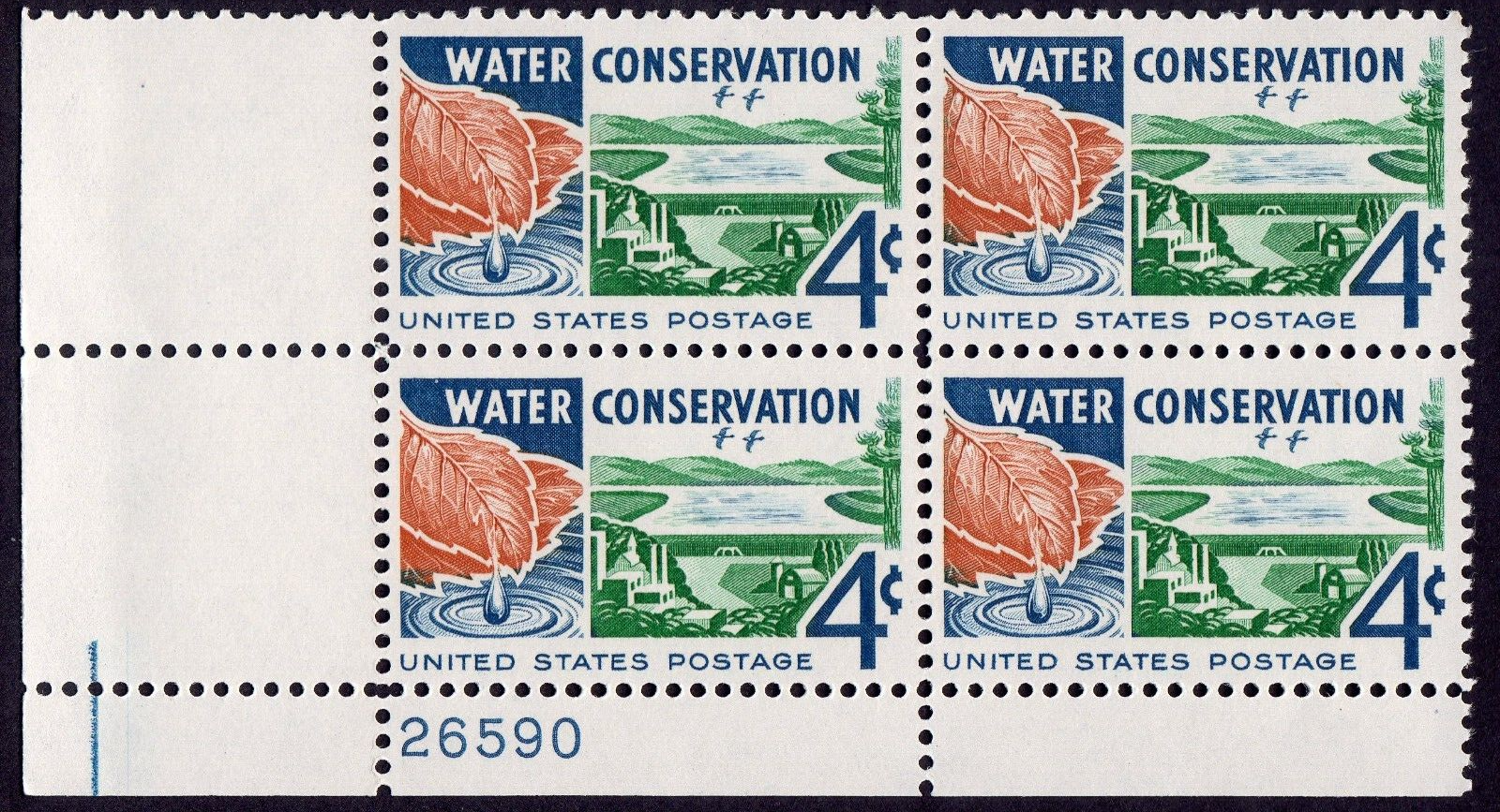 Scott #1150 Water Conservation Plate Block of 4 Stamps - MNH P#26590
