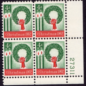 Scott #1205 Christmas Wreath Plate Block of 4 Stamps - MNH P#27311