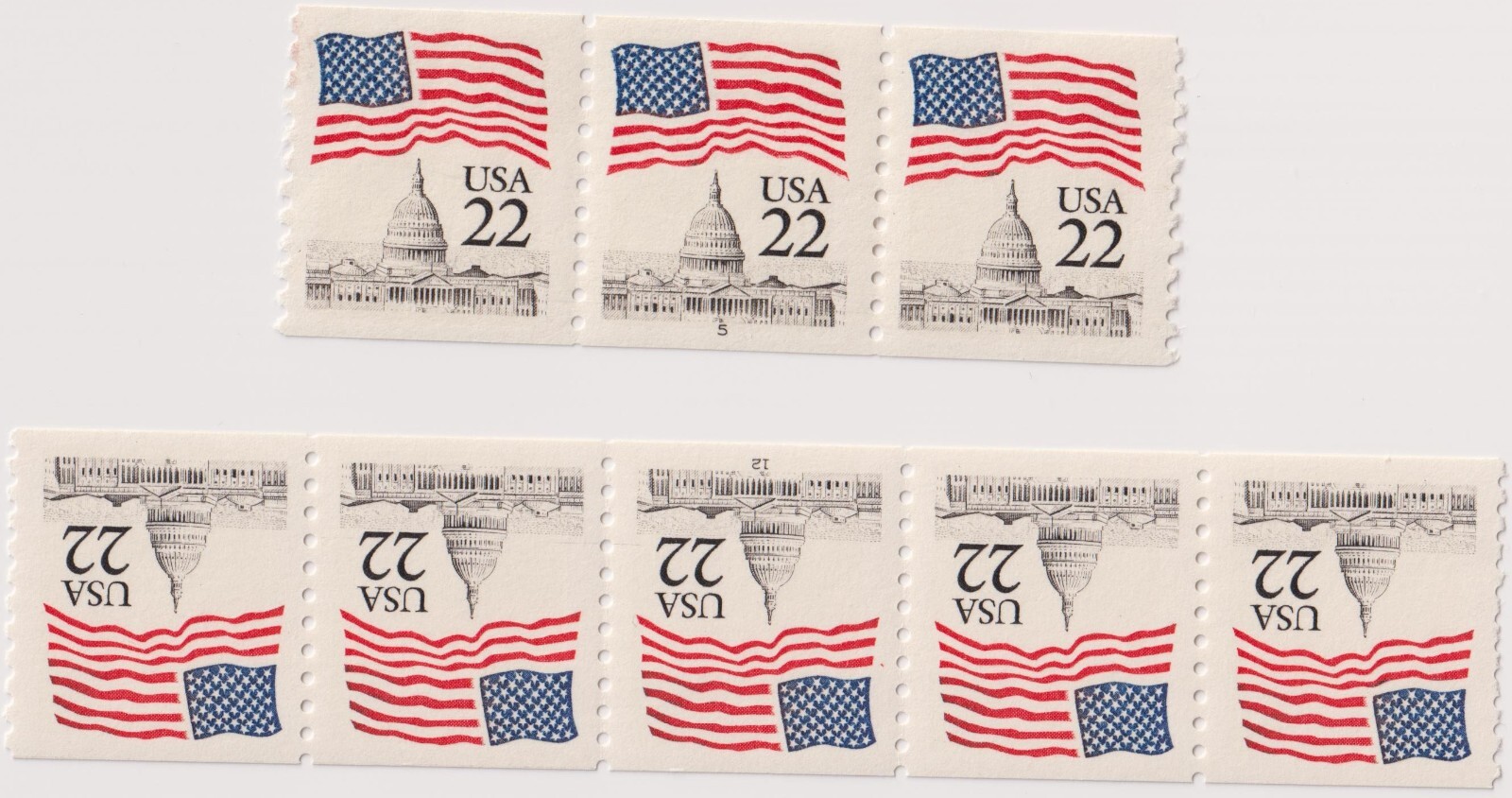 Scott #2115a Flag over Capitol Dome Plate # Coil (PNC) of 3 & 5 Stamps - MNH