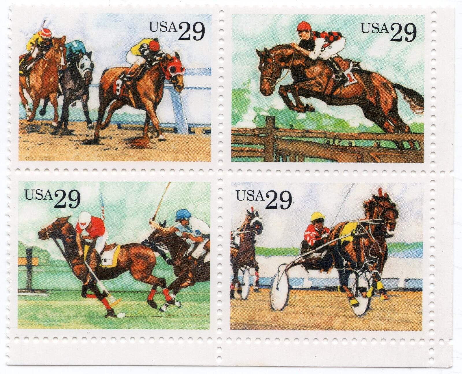 Scott #2759a (2756-59) Sporting Horses Block of 4 Stamps - MNH