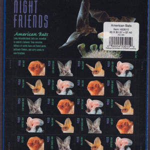 Scott #3664a Night Friends (American Bats) Sheet of 20 Stamps - Sealed Blue PC#1