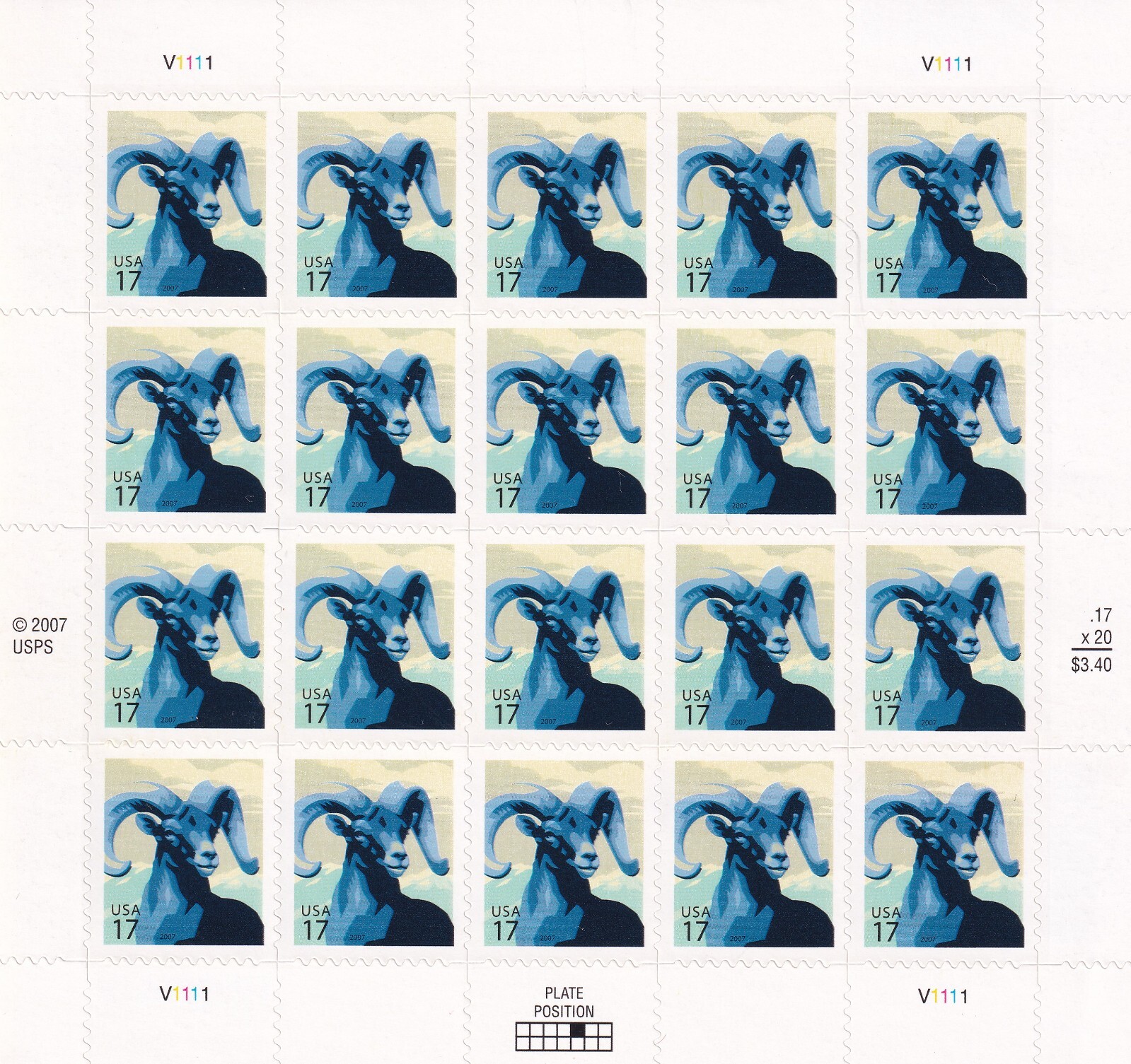 Scott #4138 BigHorn Sheep Sheet of 20 Stamps - MNH