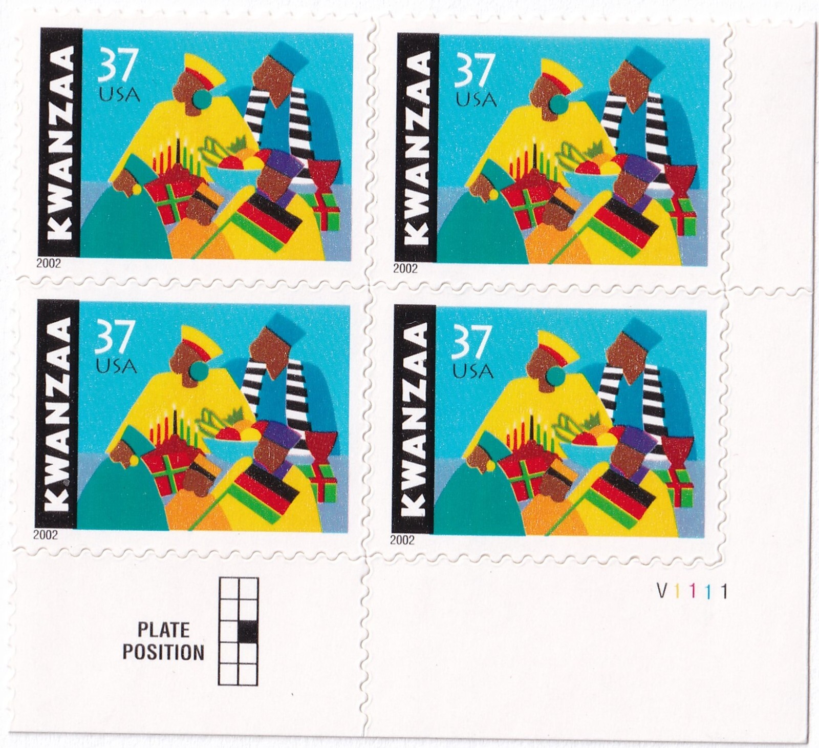 Scott #3673 Kwanzaa Plate Block of 4 Stamps - MNH