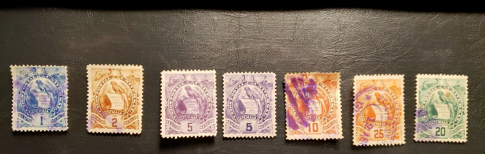 Stamp Guatamala 1887 "National Emblem" set of 7 #31-33, 44-45, 47-49