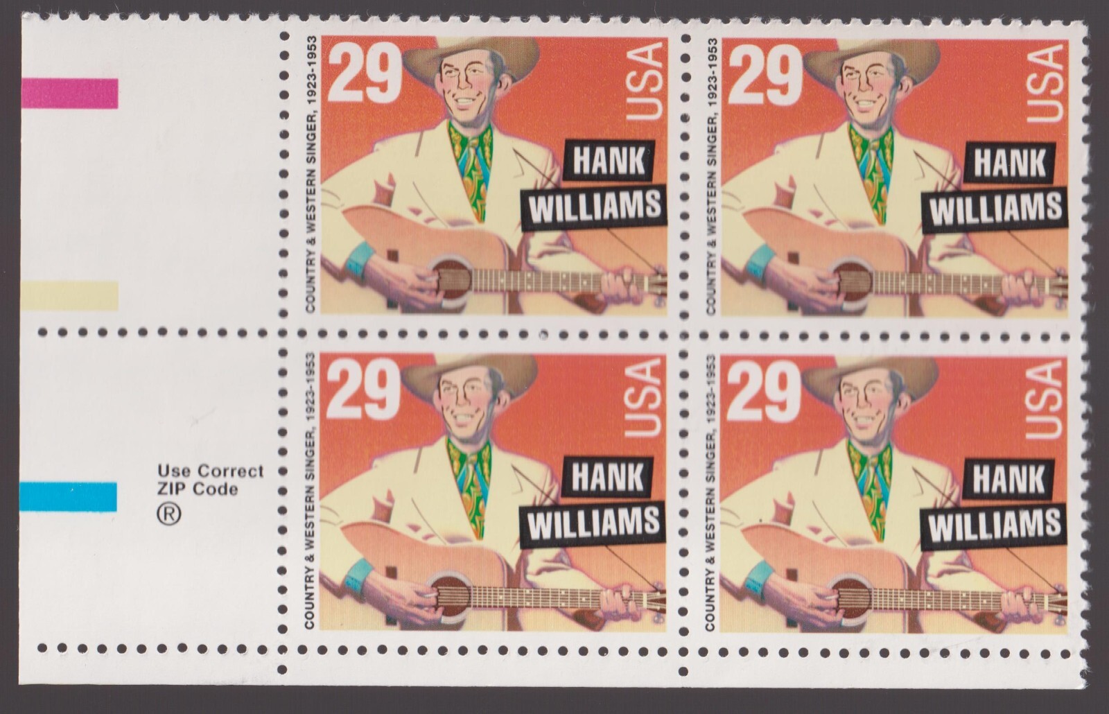 Scott #2723 Hank Williams Block of 4 Stamps - MNH