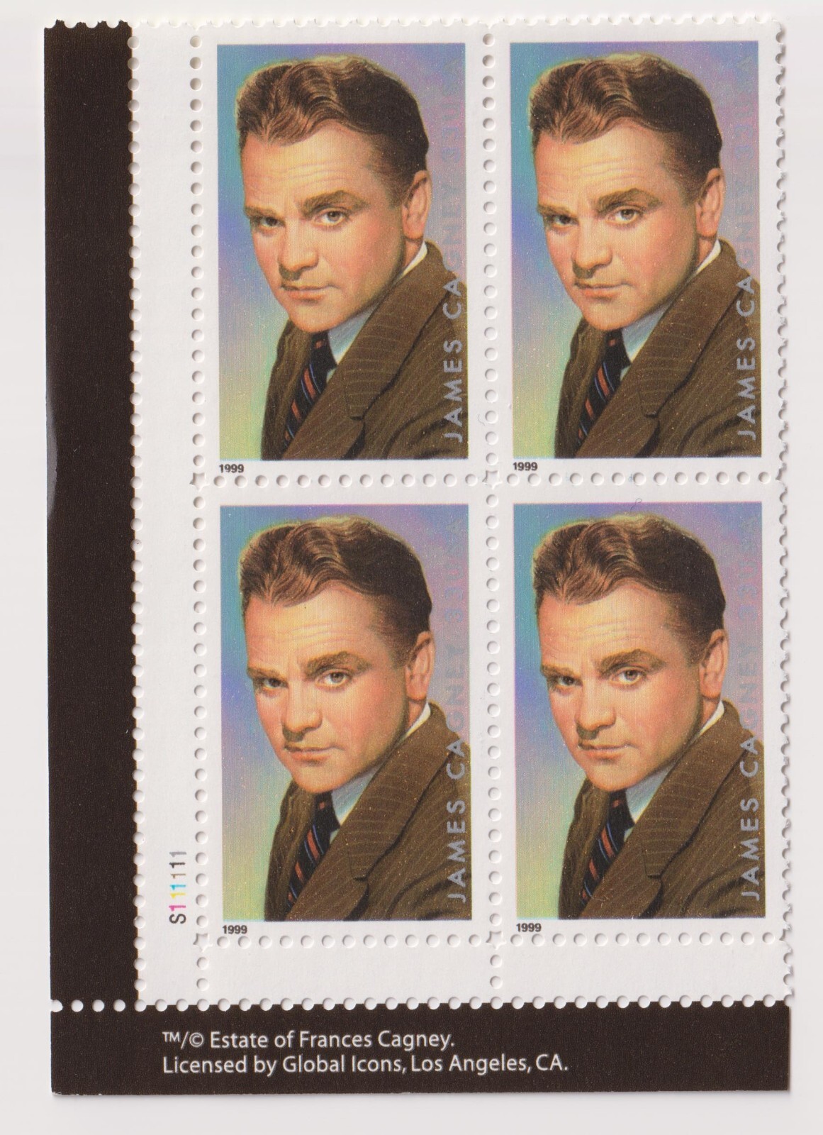 Scott #3329 James Cagney (Legends of Hollywood) Plate Block of 4 Stamps - MNH LL