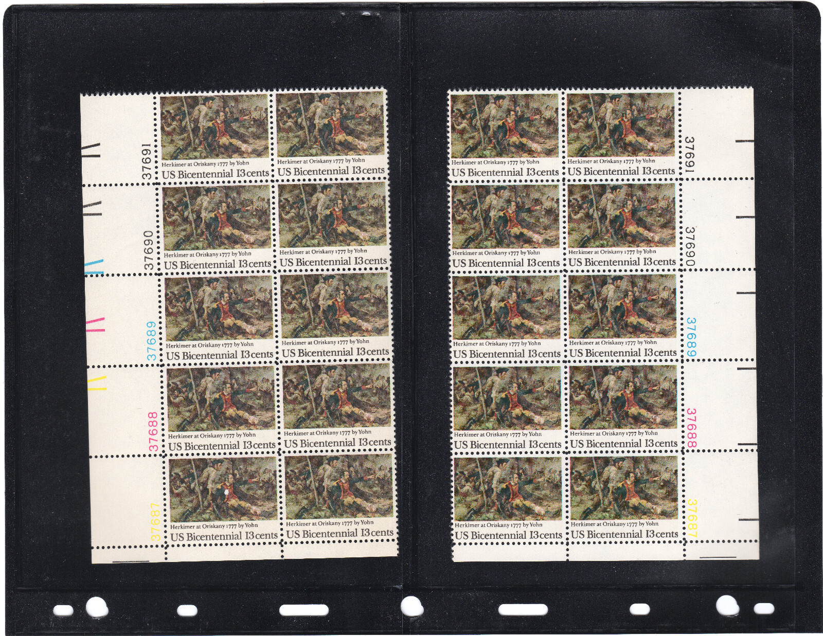 Scott #1722 Oriskany Matched Set Plate Blocks of 10 Stamps in Vario Page