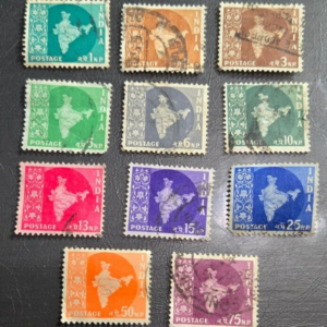 Stamp India 1956 Map A117 #275-279, 281-283, 285-287 used
