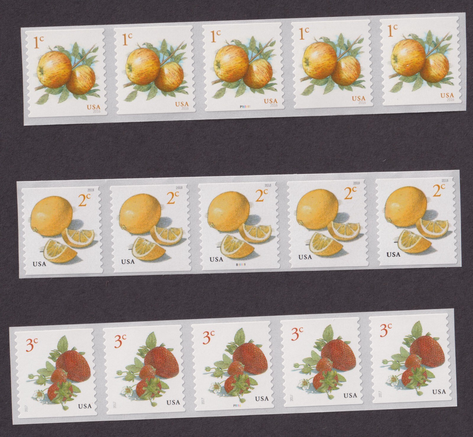 Scott #5037-5201-5256 Apples Lemons Strawberries Coil (PNC5) of 5 Stamps - MNH