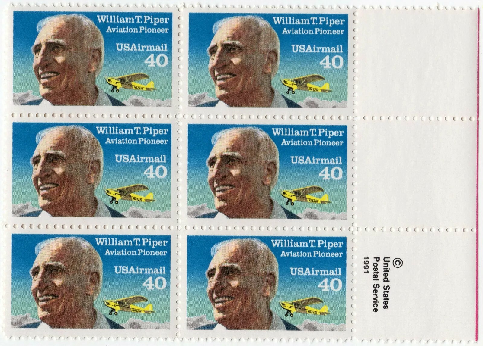 Scott # C129 William T. Piper Block of 6 Stamps - MNH #2