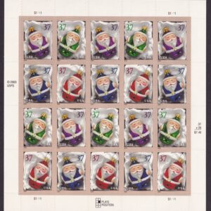 Scott #3886a Christmas Ornaments (Santa) Sheet Of 20 Stamps - MNH