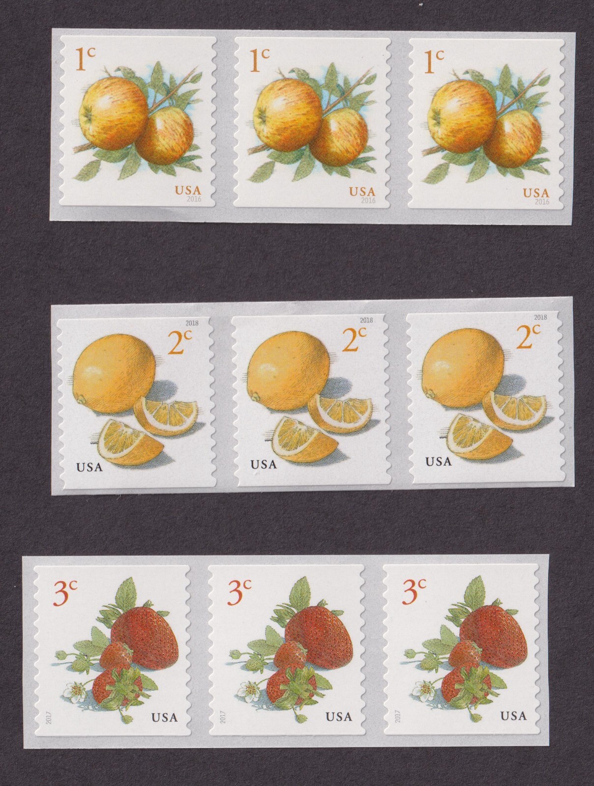 Scott #5037-5201-5256 Apples Lemons Strawberries Coil of 3 Stamps - MNH