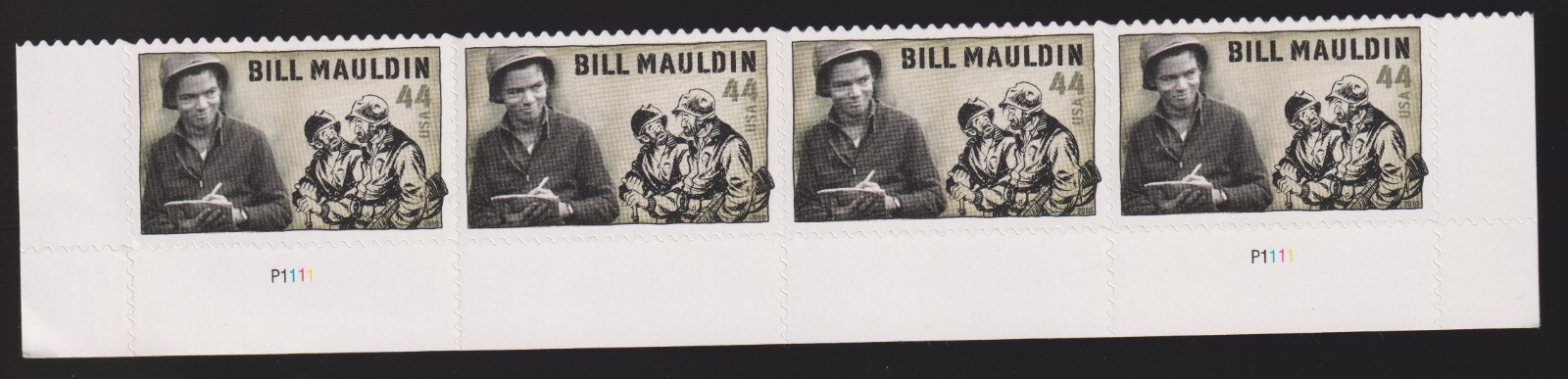 Scott #4445 Bill Mauldin (War Reporter) Plate Block of 4 Stamps - MNH Bottom