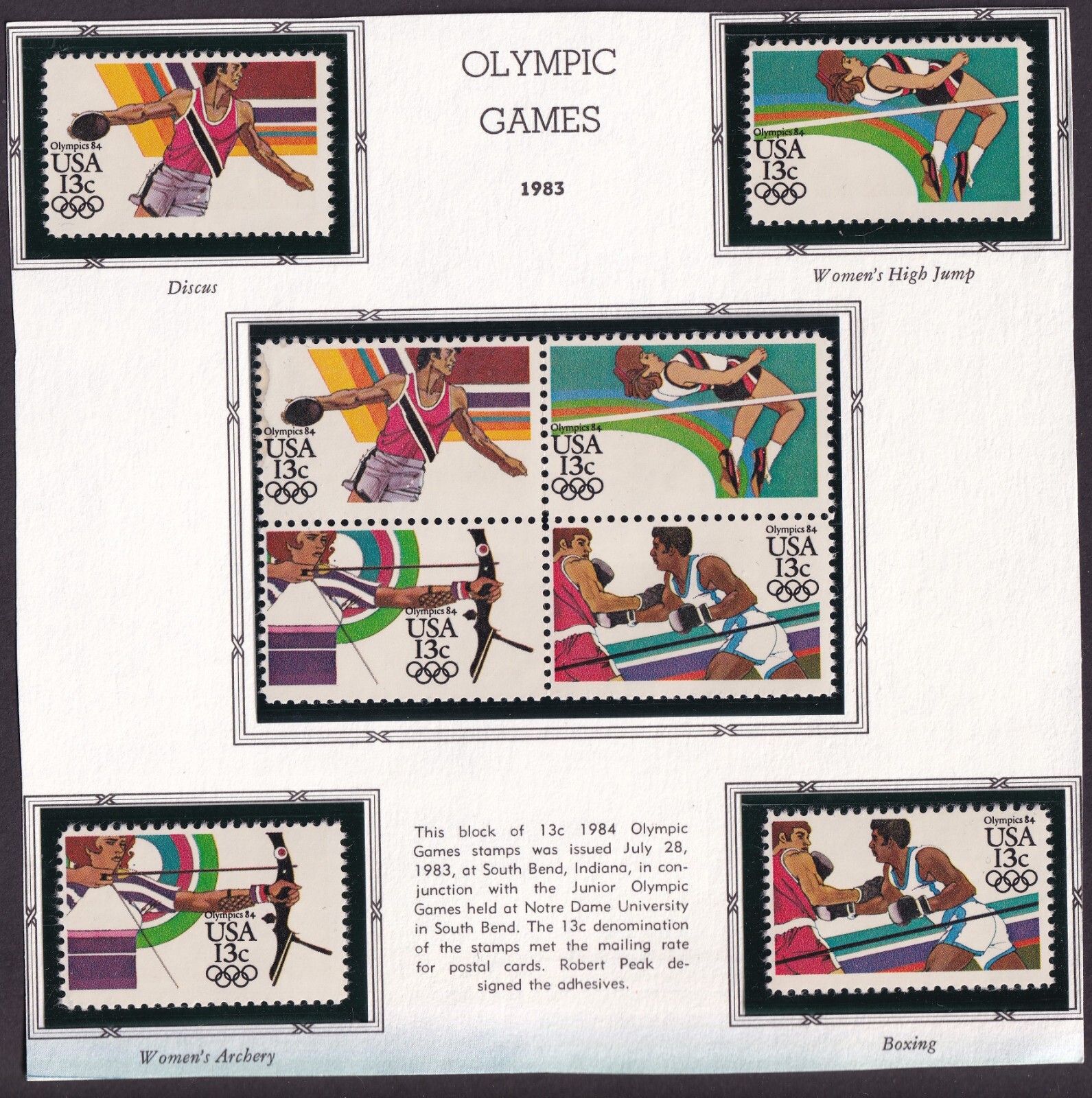Scott #2051a Summer Olympics (Boxing) Plate Block of 4 Stamps & 4 Singles - MNH