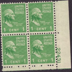 Scott #804 George Washington Plate Block of 4 Stamps - MNH