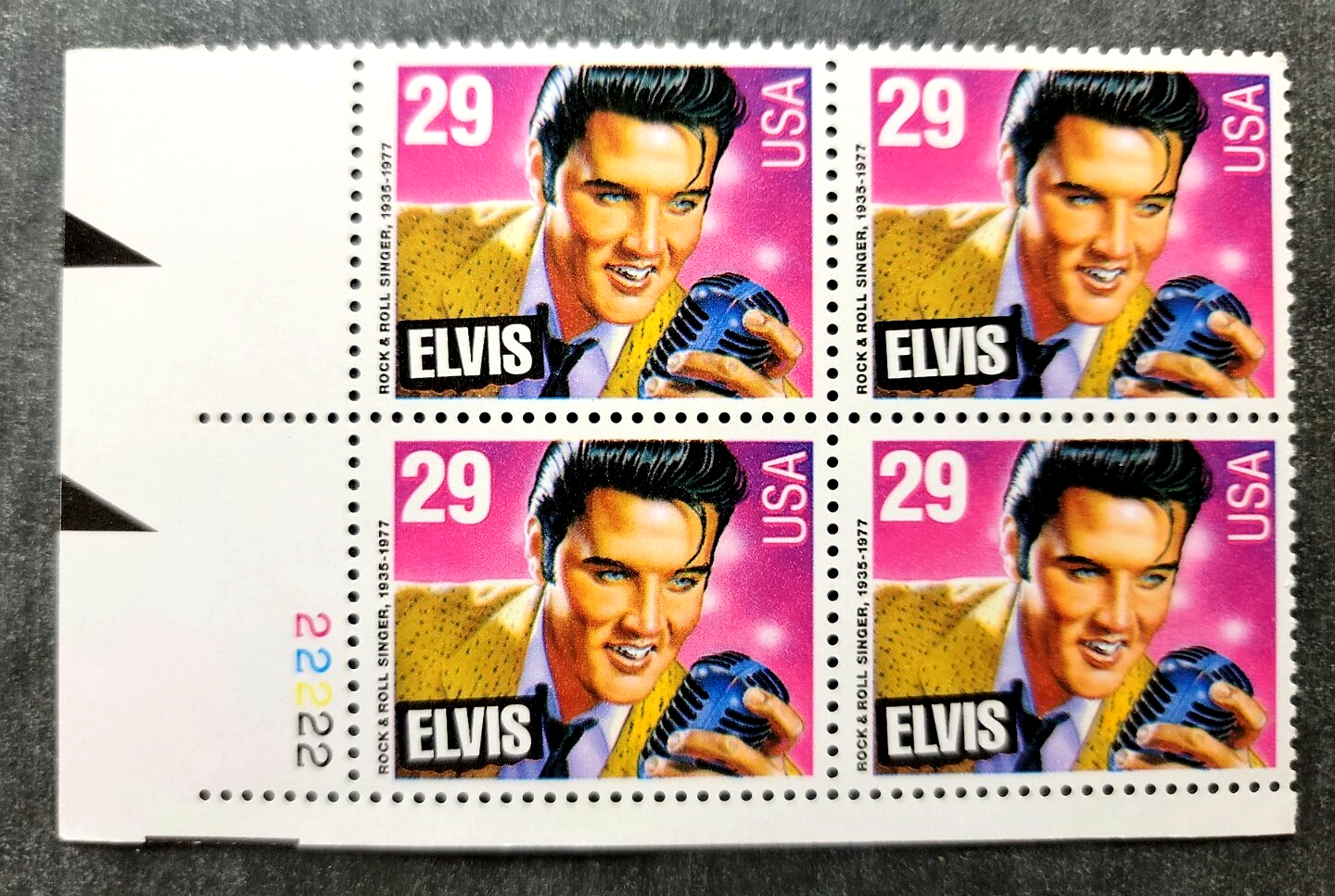 Scott #2721 Elvis Presley King of Rock & Roll Plate Block of 4 Stamps - MNH