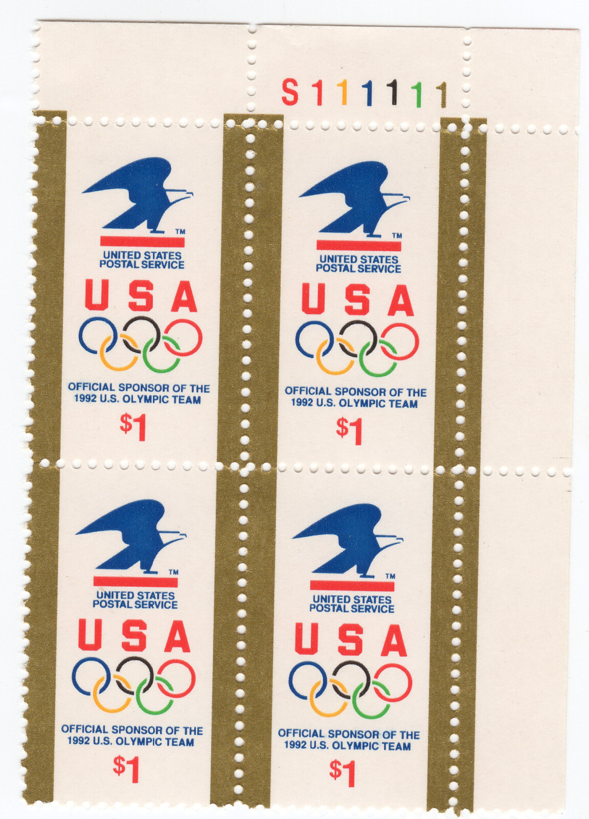 Scott #2539 $1 Eagle USA Olympics Plate Block of 4 Stamps - MNH (UR)