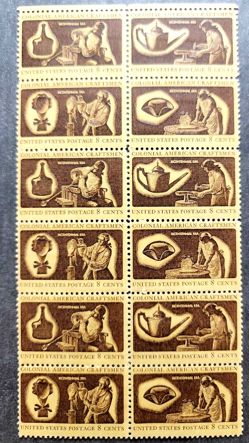 Scott #1456-1459a COLONIAL AMERICAN CRAFTSMEN Block Of 12 Stamps - MNH PC#6