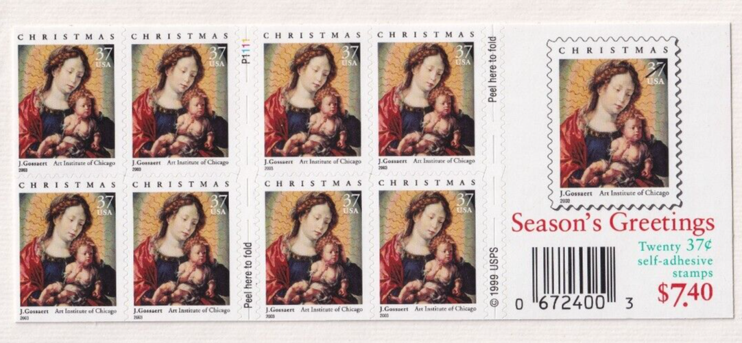 Scott #3820a Madonna (Christmas, Gossaert) Booklet of 20 Stamps - MNH