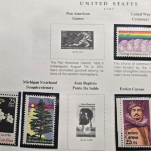 Scott #2246 2250 2275 2347 Michigan, NC, Caruso, United Way Single Stamps - MNH