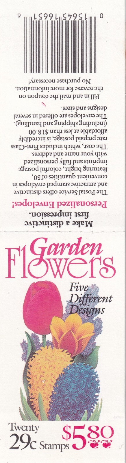 Scott #BK208 (2764a) - Garden Flowers Booklet of 20 Stamps - MNH Open Face
