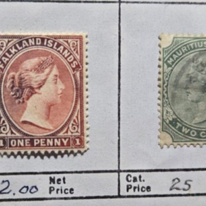 Stamp Falklands 1891-1895 #9, 12, 70 MH; 1938 #91 used