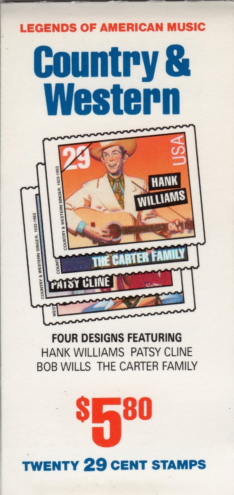 Scott #BK210 (2778a) Country & Western (Patsy Cline) Booklet of 20 Stamps - MNH