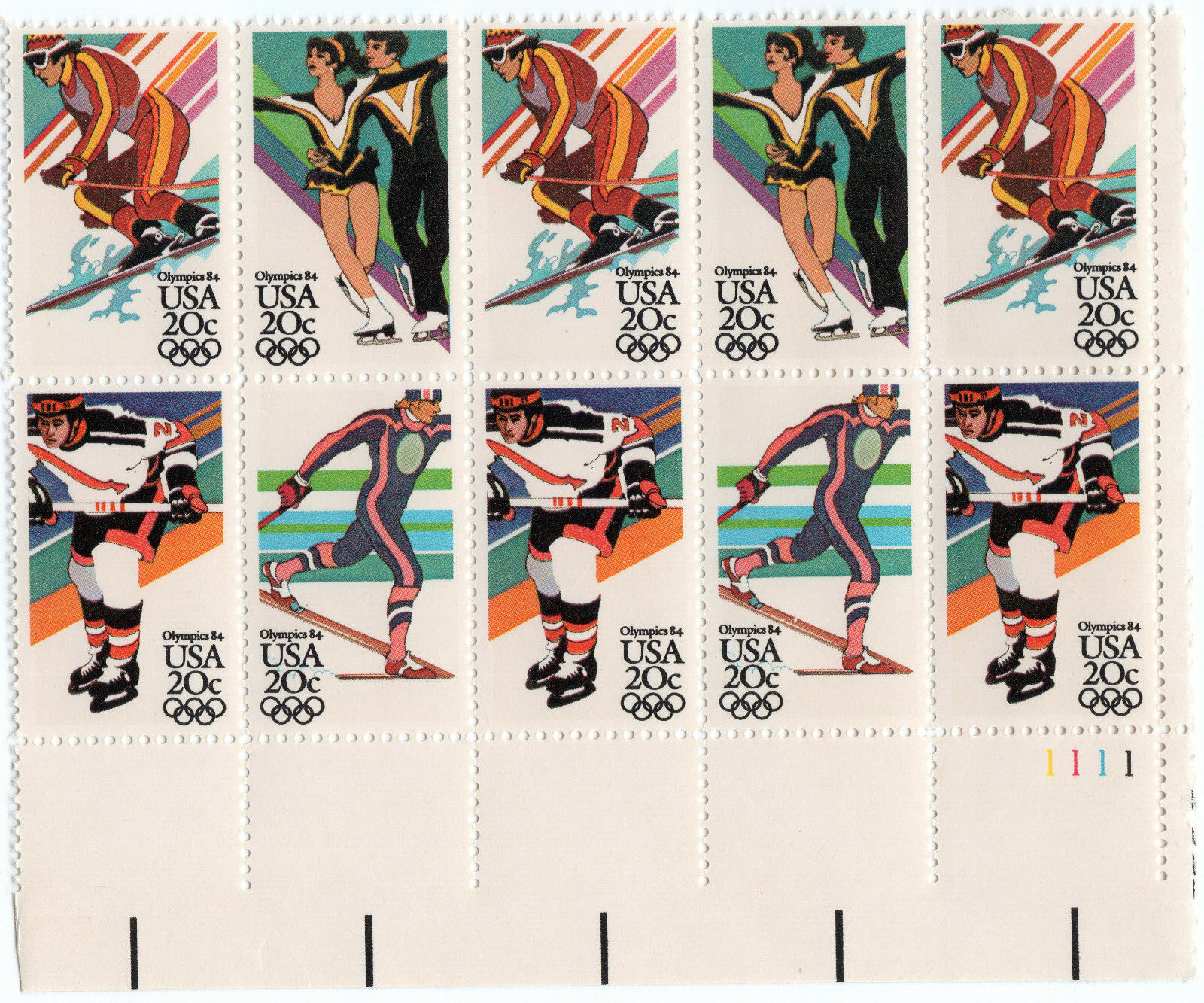 Scott #2070a (2067-2070) 1984 Winter Olympics Plate Block of 10 Stamps - MNH