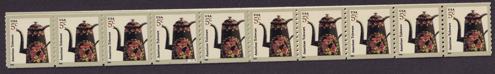 Scott #3612 Toleware Coffeepot 25 Stamp Coil - MNH