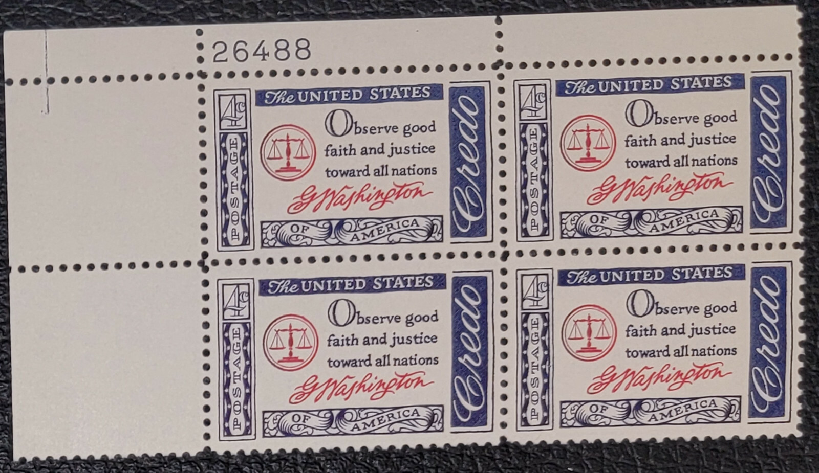 Scott #1139 Credo (George Washington) Plate Block of 4 Stamps - MNH